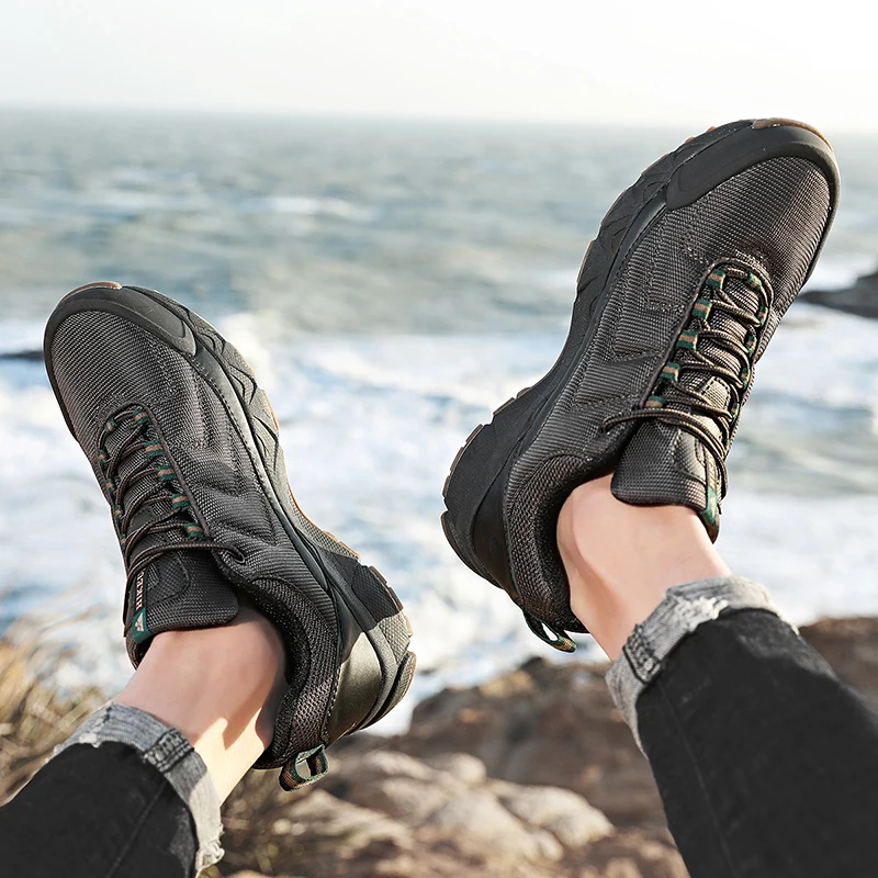 HIKEUP Men Hiking Boots Mesh Trekking Sneakers Breathable Durable Wearable Mountain Climbing Trail Jogging Outdoor Shoes