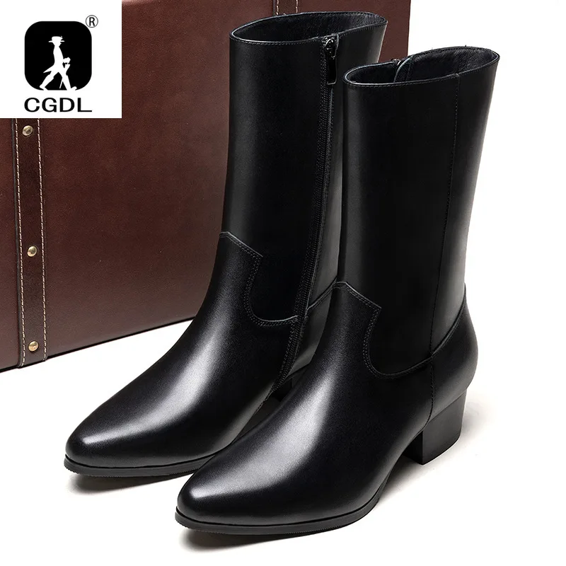 Теплые мужские сапоги до колена роскошные ботинки из натуральной кожи весна 2024