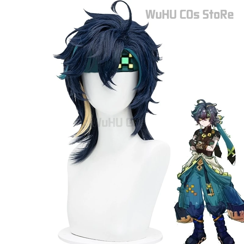 Парик для косплея Genshin Impact Kinichi цветные подходящие челки два цвета короткие