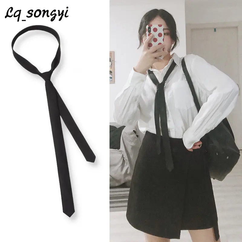 

Женский Галстук 3 см, ультра-Узкий однотонный черный галстук в Корейском стиле, длинные узкие галстуки, новинка 2023, мужские галстуки для студентов колледжа