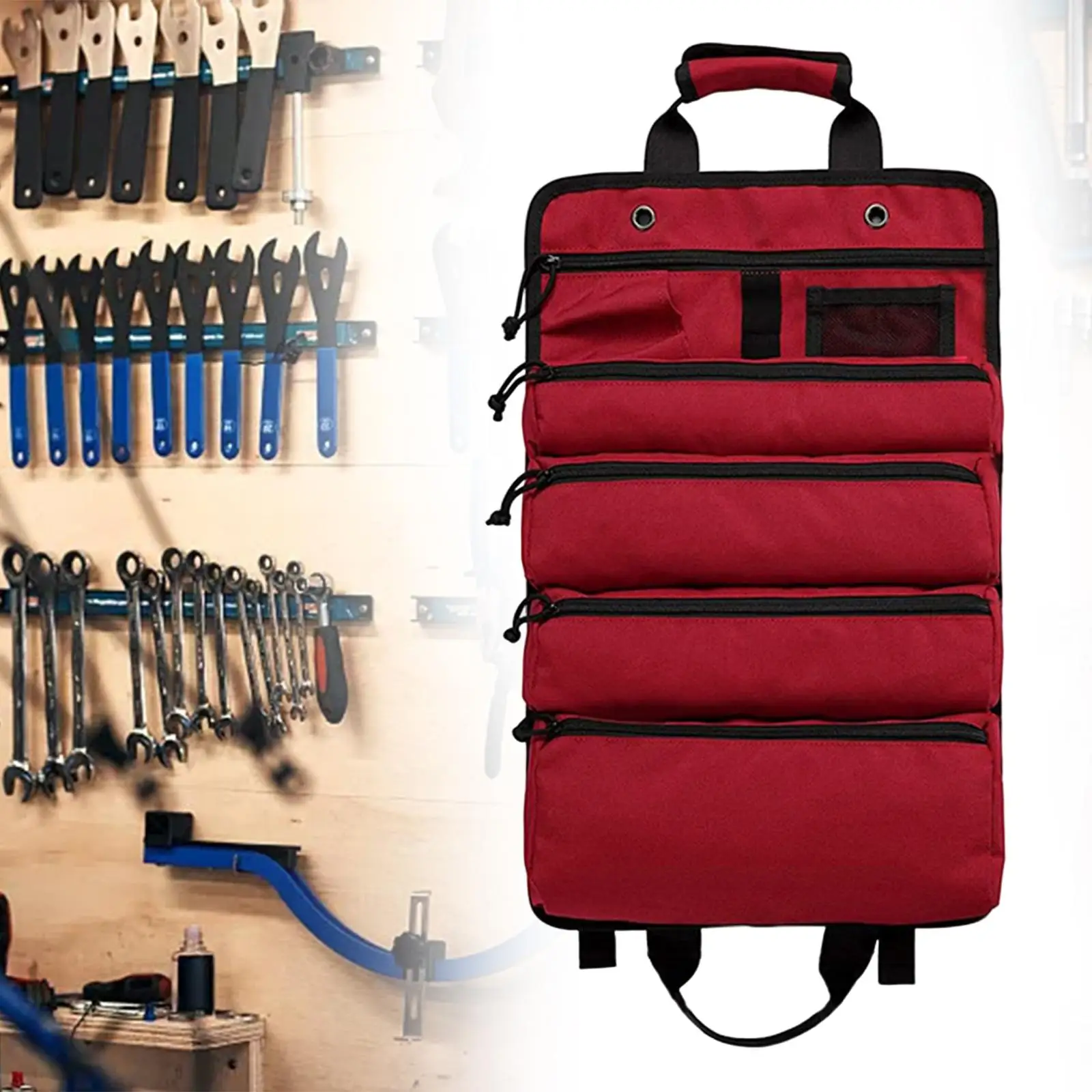 

Tool Roll Storage Organizer Handbag with 5 Zippered Pockets Grease and Rip Resistant Fabric
