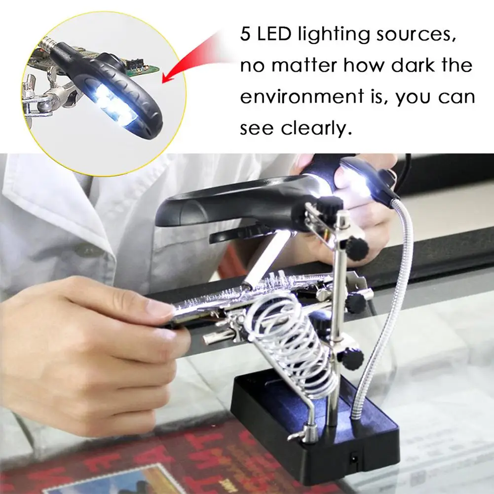 

360 Rotary Soldering Iron Stand Desktop Magnifier LED Welding Magnifying Glass Tool Multifunction Optical Instruments