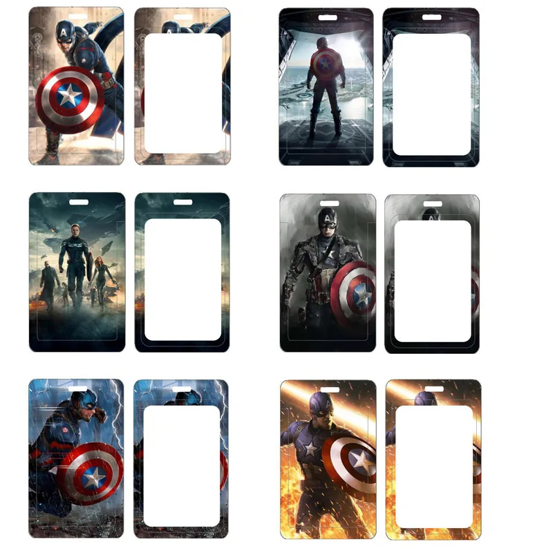 

New Marvel Movie Super Hero Captain America Anime PVC Card Holder Student Campus Anti-lost Protective Case Lanyard ID Card Case