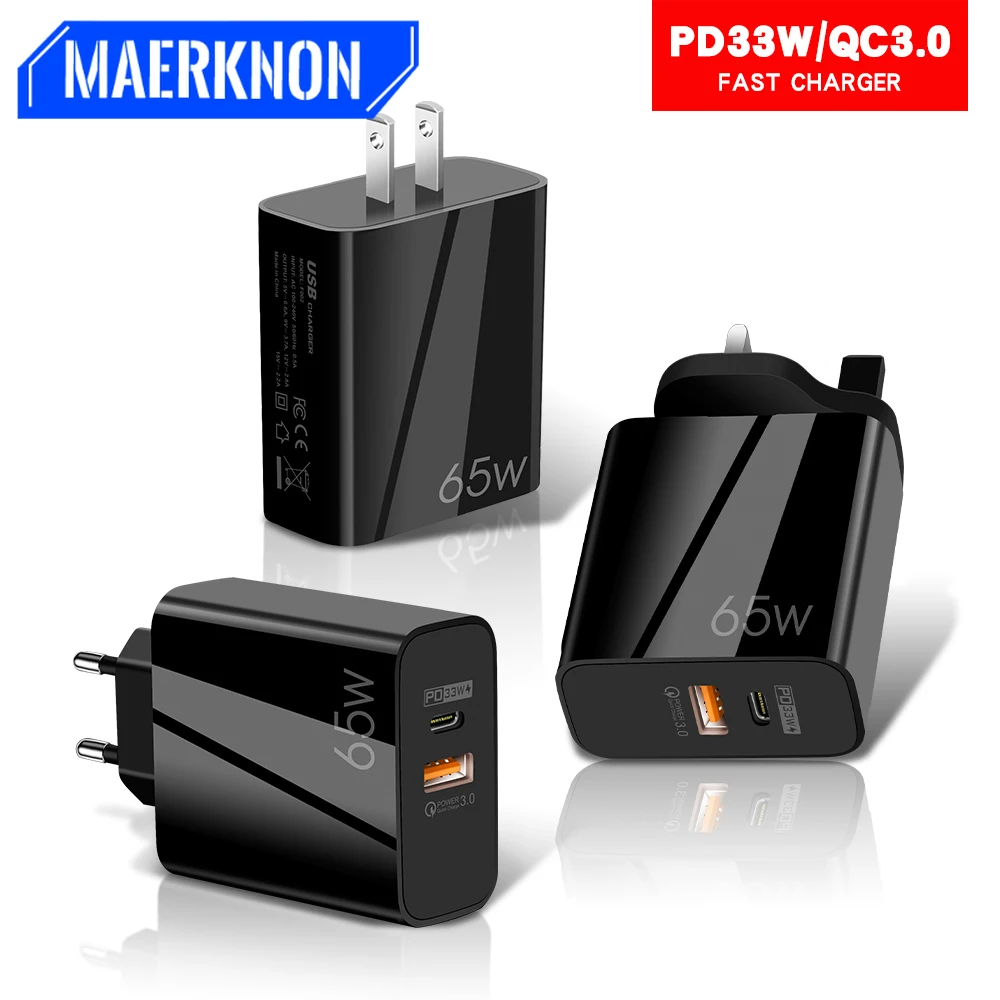 

65W PD USB Type C Charger GaN Fast Phone USB C Charger Adapter For iPhone 13 12 11 Pro Max AirPods iPad Huawei Xiaomi LG Samsung