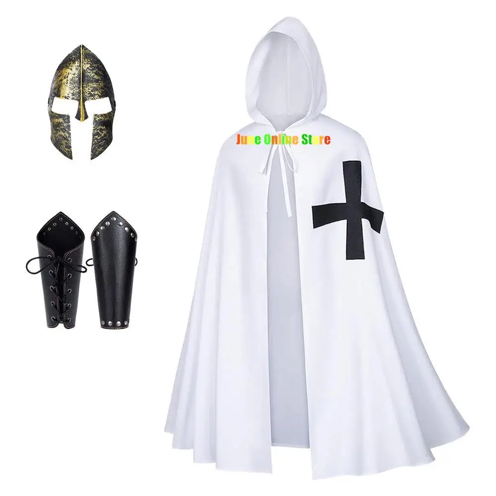 

Halloween Medieval Rome Catholic Templar Knights Crusader War Costume Men Cape Cloak Robe Tunic Mask Cosplay Outfit For Adult