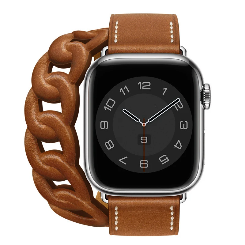 Strap For Apple Watch band 44mm 40mm 45mm 41mm 38mm 42mm Gourmette Double Tour Genuine Leather bracelet iWatch serier 7 6 5 4 se