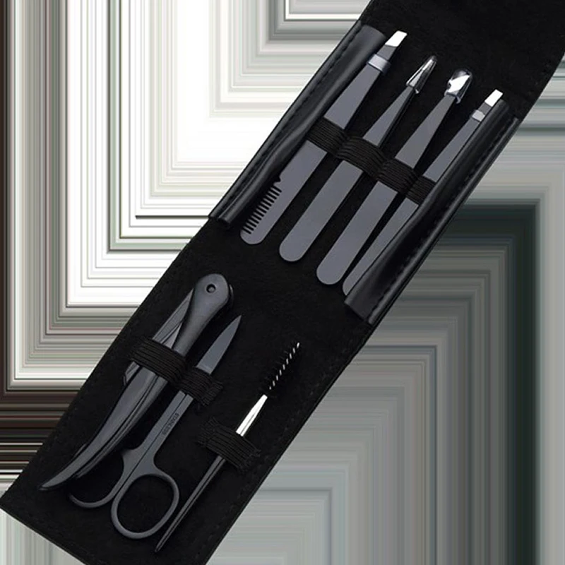

7Pcs Eyebrow Trimming Set Beauty Tools Stainless Steel Eyebrow Clip Scraping Eyebrow Comb Razor Eyebrow Clip Black Tweezers