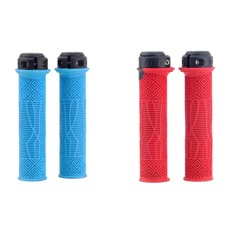 

ODI 2 Pairs MTB Handlebar Grips Bar Anti-Skid Shock-Absorbing Soft Mountain Bicycle Grip Cycling Accessories, Red & Blue