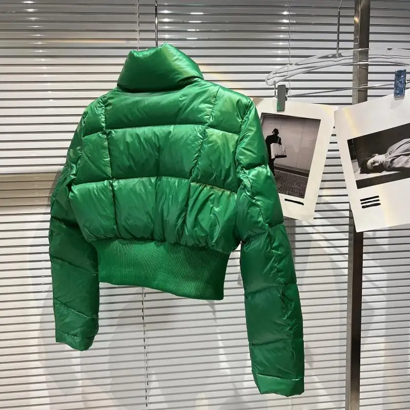 Samll Fragrance Winter Duck Down Cotton-Padded Coat Women Stand Collar Metal Single Breasted Short Warm Outwear