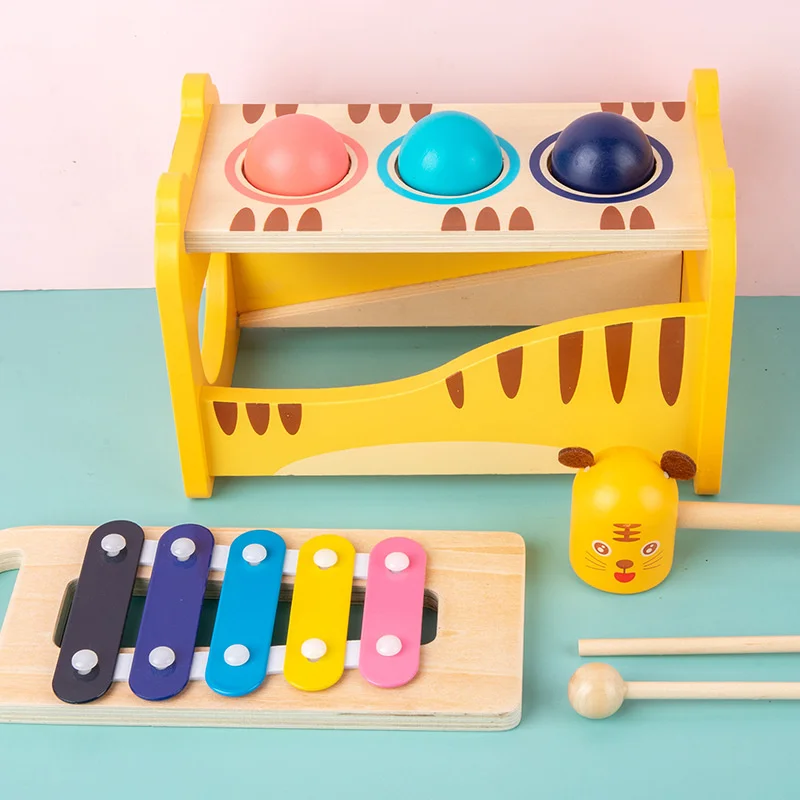 

Tiger Wooden 8 Notes Knock Piano & Ball Hammer 2-in-1 Play Activity Kids Toy