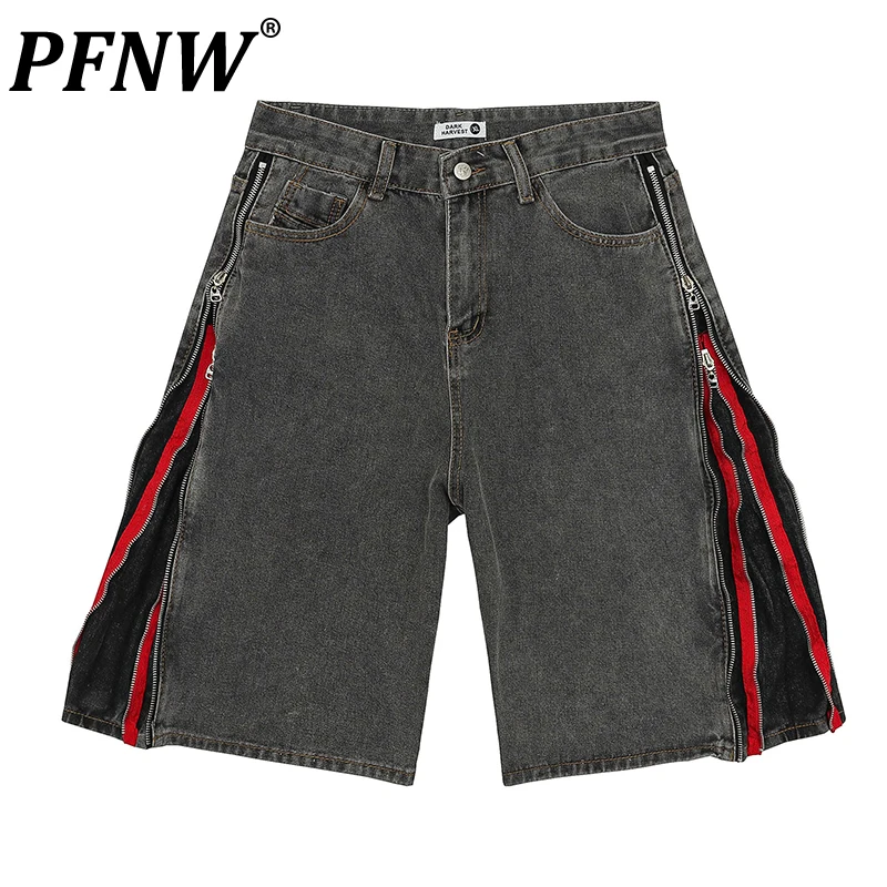

PFNW Spring Summer New Men's Vintage Washed Denim Shorts Versatile Straight Loose Zipper High Street Trend Casual Jeans 28A2658