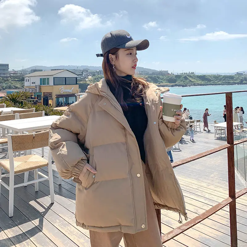 New 2022 Women Short Jacket Winter Thick Hooded Cotton Padded Coats Female Korean Loose Puffer Parkas Ladies Oversize Outwear