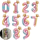 32-дюймовые радужные воздушные шары с цифрами и короной, 0-9, воздушный шар из алюминиевой фольги, украшение для дня рождения, свадьбы, вечеринки, Детские шары, товары для шаров