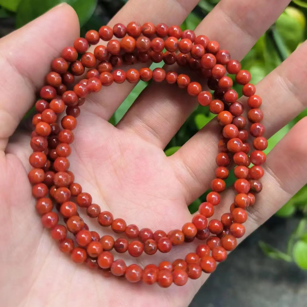 

1pcs/lot Natural Onyx Small Round Bead Four Rings Bracelet Necklace persimmon red Liangshan Sichuan Wonderful cinnabar crystal