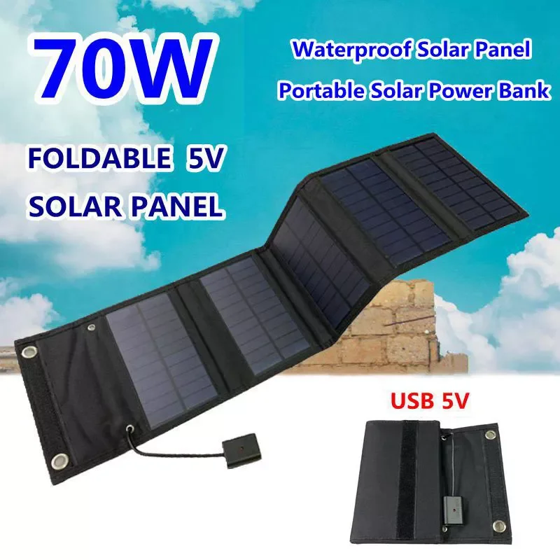 

70W Foldable Solar Panel USB 5V Solar Cells Portable Waterproof Solar Panel Charger Outdoor Mobile Power Bank for Camping Hiking