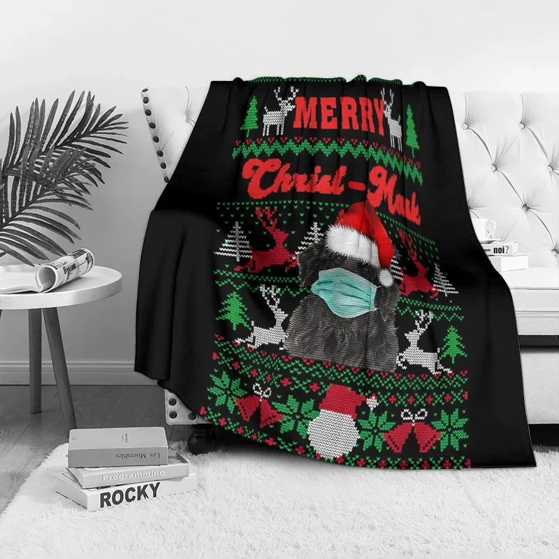 Фото Флисовое одеяло Merry Christ-Mask, маска для лица, дизайн Санта-Клауса с рисунком оленя, юмористический пандемический рождественский декор №1