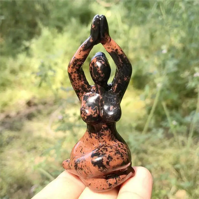 

High Quality Red Obsidian Jade Yoga Goddess Crystal Natural Quartz Statue Carved Sculpture Energy Healing Carving