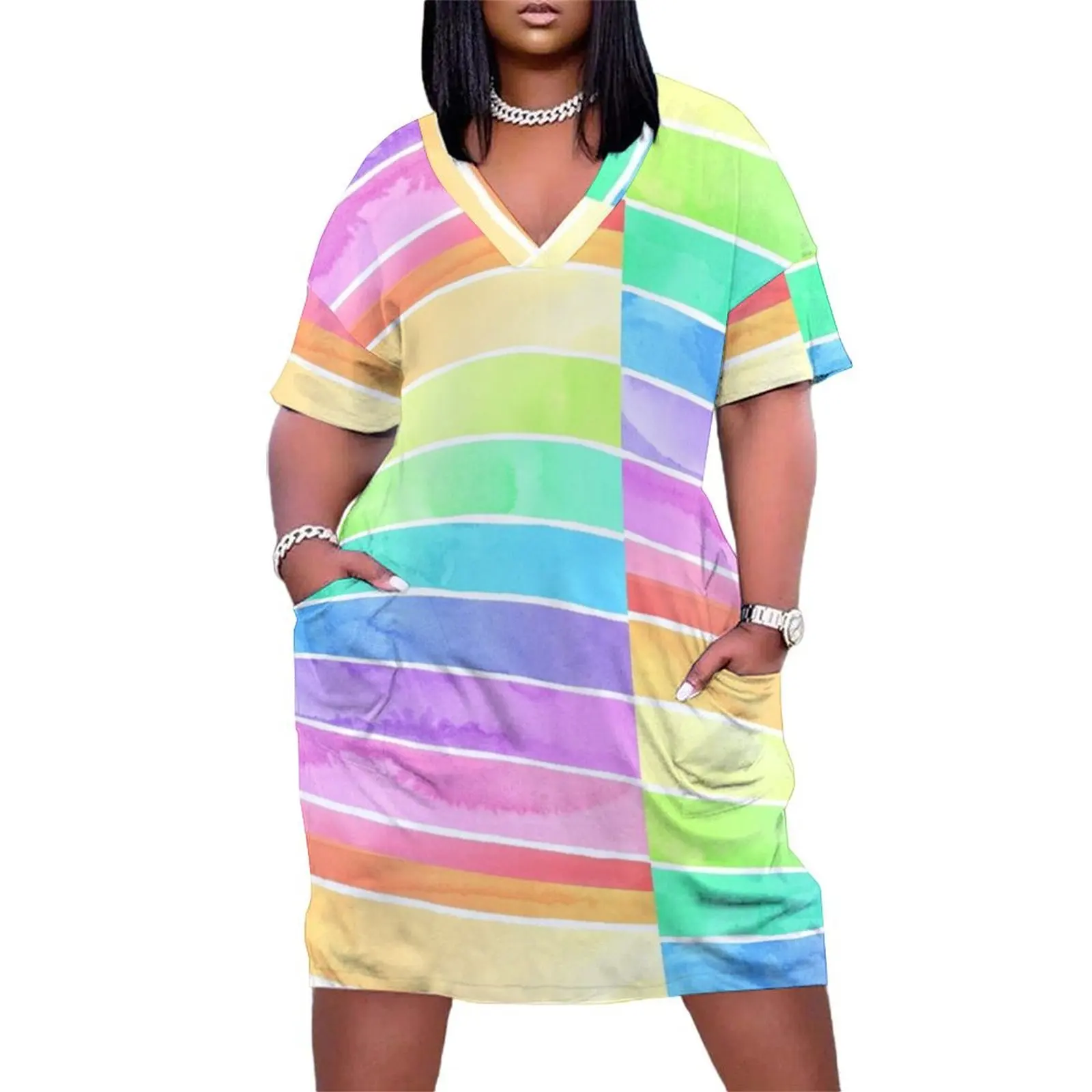 Женское платье из полиэстера и спандекса в радужную полоску