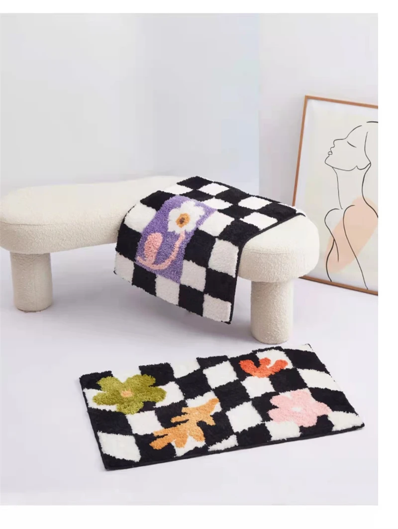 Шахматный клетчатый Асимметричный напольный коврик ковер Нескользящий