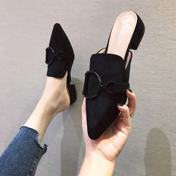 

Shoes Cover Toe Slippers Soft Luxury Slides Low Flock Slipers Women Square heel Comfort Designer 2023 Block Pointed Fashion Rubb