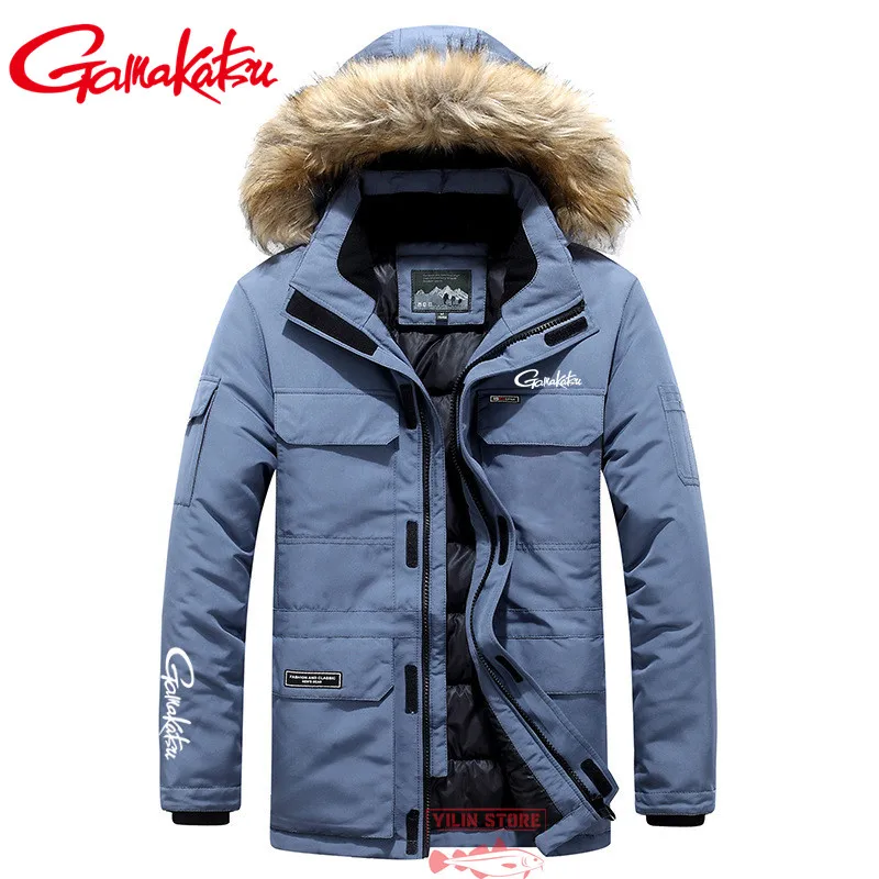 

New Gamakatsu Winter Down Fishing Jacket Thicken Warm White Duck Down Parkas Coat Hooded Windproof Men Snow Overcoat -30 Degree