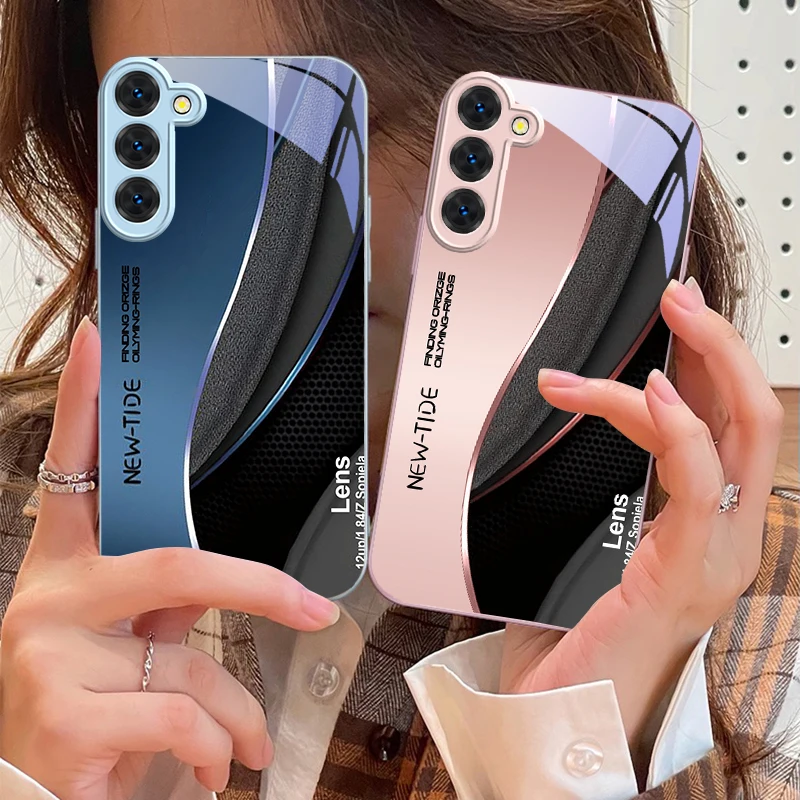 Фото Минималистичный футуристический чехол для Samsung S26 S25 Edge S25Ultra S8 9 S10 20 Ultra S21 Pro 22 Plus S23 FE S24 Ultra из стекла №2