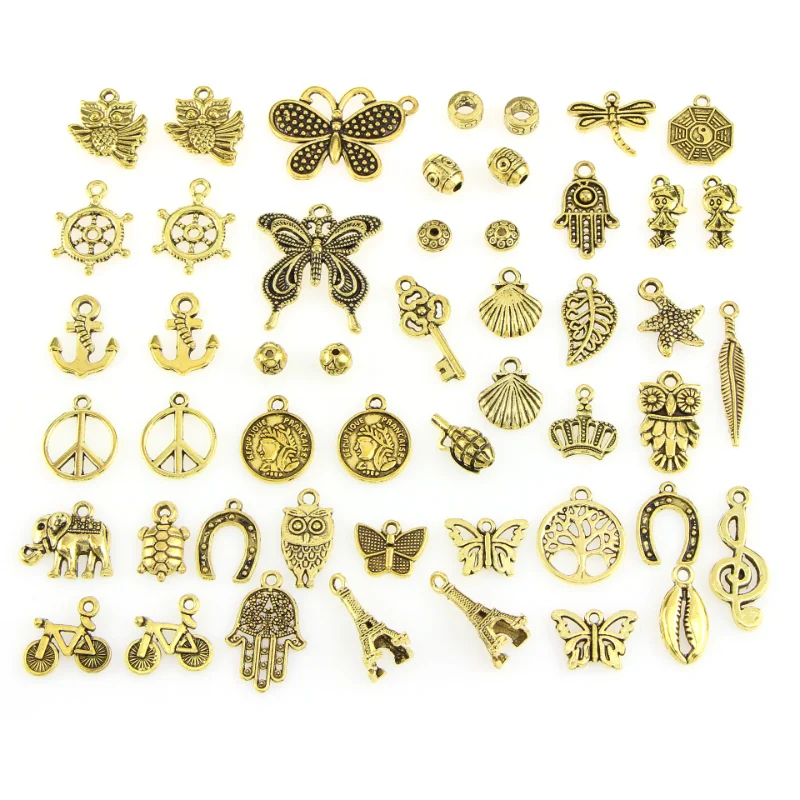 

Производитель напрямую продает 50 винтажных золотых аксессуаров, аксессуары для браслетов, подвеска, ожерелье, аксессуары для браслетов