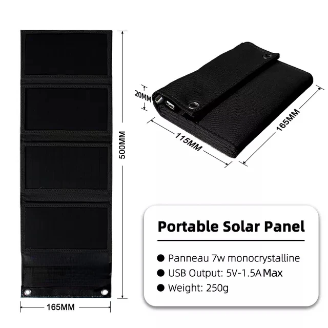 

2023NEW Portable Folding Solar Panel 7W 10W Solar Cells Charger 5V Two USB Outdoor Hiking Waterproof power bank Accessories 250g