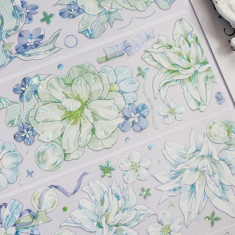 Яркая блестящая Маскировочная лента из рисовой бумаги с зелеными лилиями для