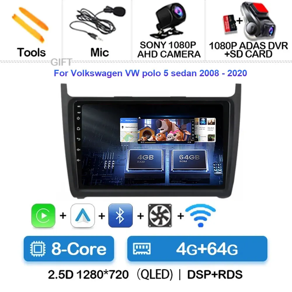 

Автомобильный мультимедиа Android 15 для VW Volkswagen POLO 5 2008-2017, Vento, беспроводной Carplay, автомагнитола, 48EQ DSP, без 2 Din