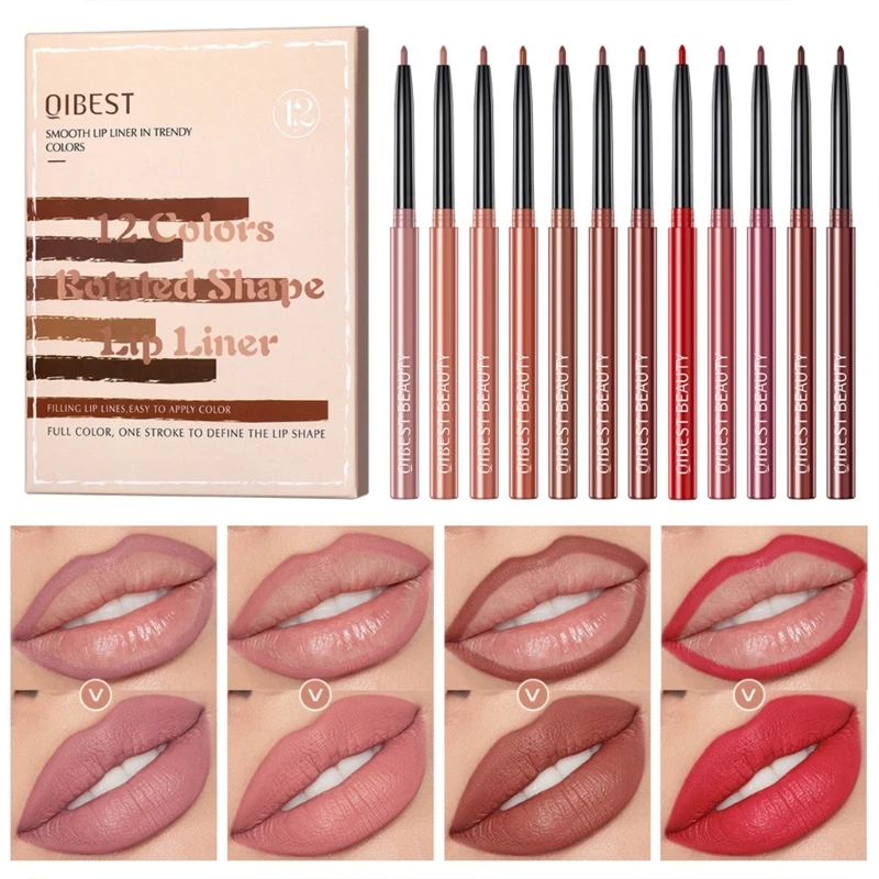 

12Pcs Matte Lip Liner Pens Set Makeup Pigment Nude Lip Stain Waterproof Long Wear Lip Gloss Make Up Gift Set