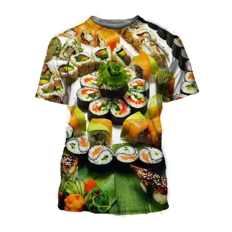 Food Sushi 3d Printed T-shirt For Men Harajuku Round Neck Short Sleeves Tee Shirt Street Summer Leisure Clothing Trend Tees Top