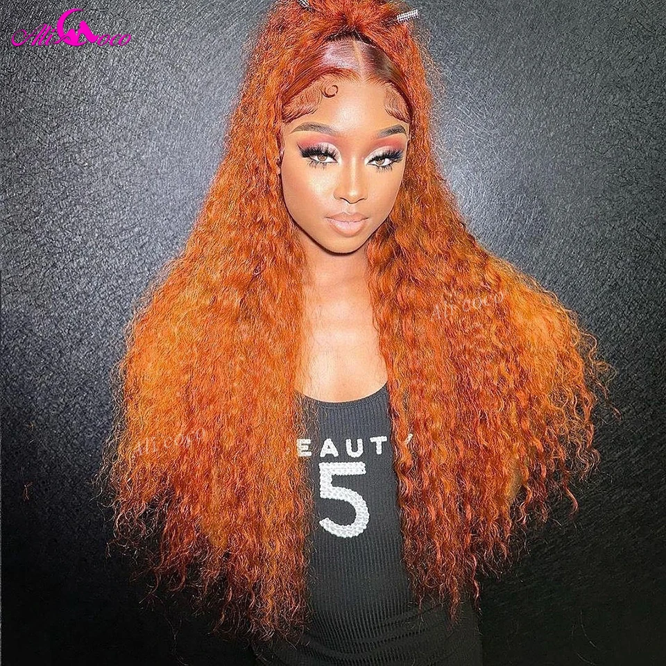

13x6 13x4 Orange Ginger Kinky Curly Remy Lace Front Wig Colored Curly Lace Frontal Human Hair Wigs For Black Women Pre Plucked