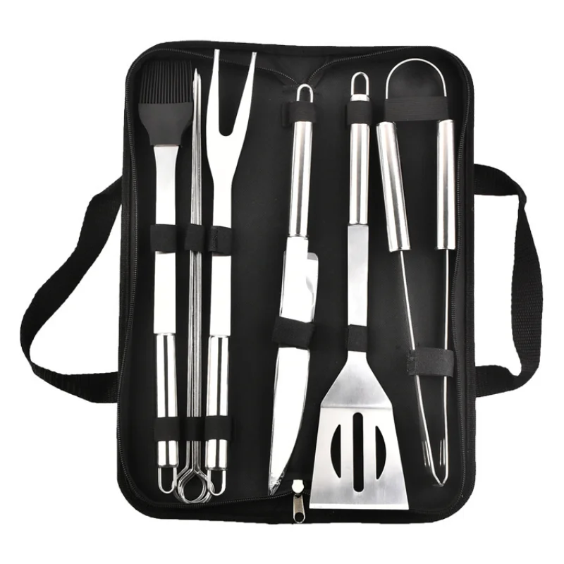 

Stainless Steel BBQ Tools Set spatula fork tongs knife brush skewers Barbecue Grilling Utensil Camping Outdoor Cooking Tool Set