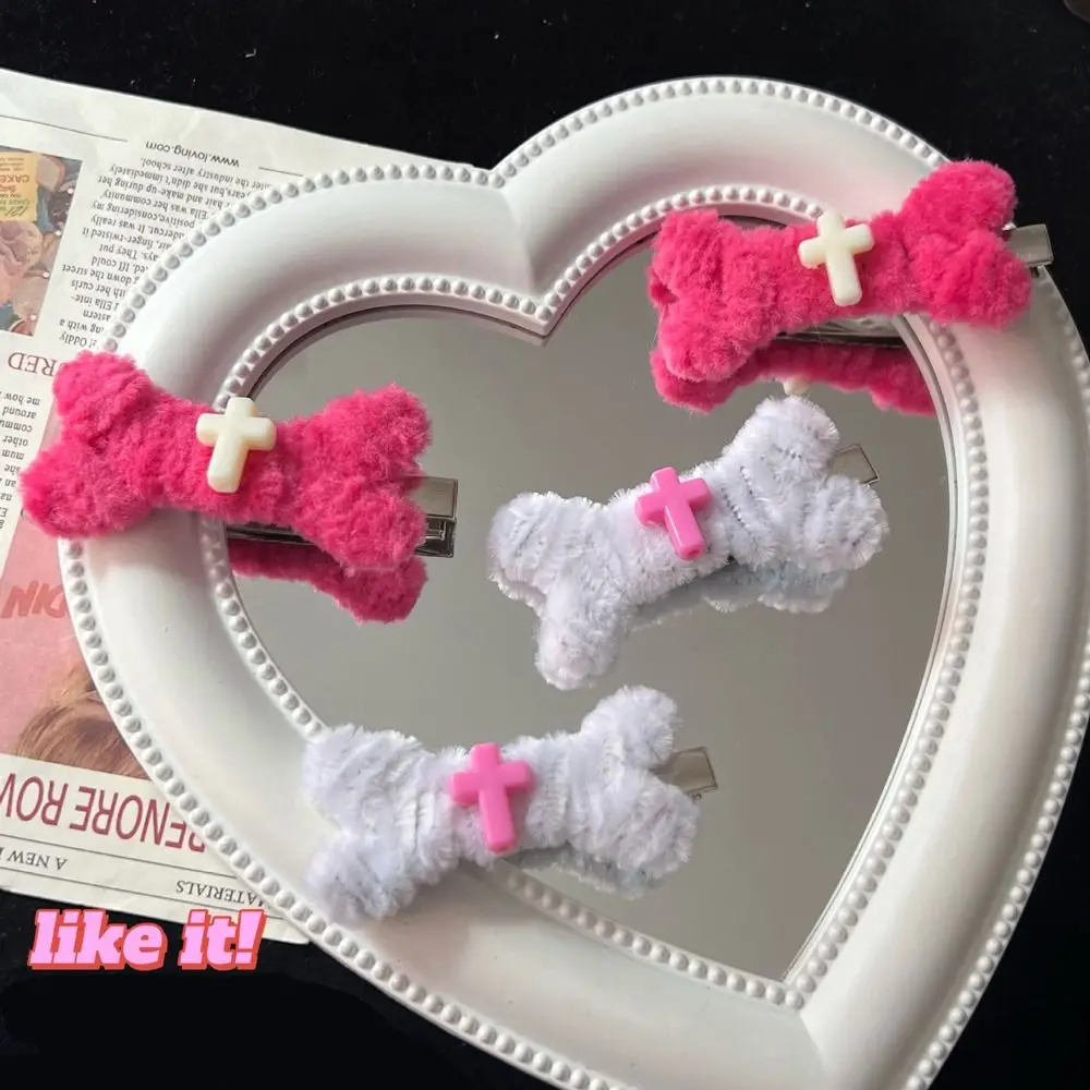 

Y2k Style Hair Clips Cute Candy Color Cross Hair Pins Plush Bone Barrettes for Women Girls