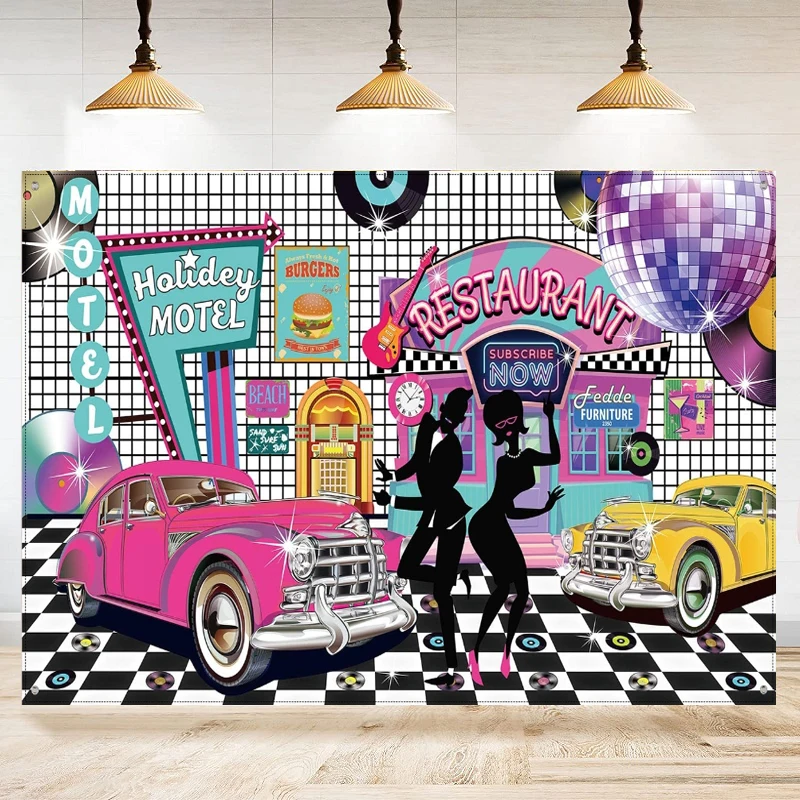 

50's Theme Party Decorations Rock And Roll Party Photography Backdrop Banner Classic 50s Photo Background Poster