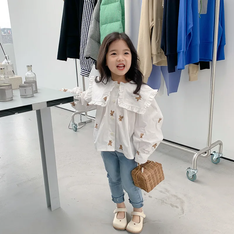 Freely Move Children Girl Baby Shirt Cartoon Blouse Long Sleeve Thin Clothes Girls New Arrival Ruffle Big Lapel Cotton Shirts