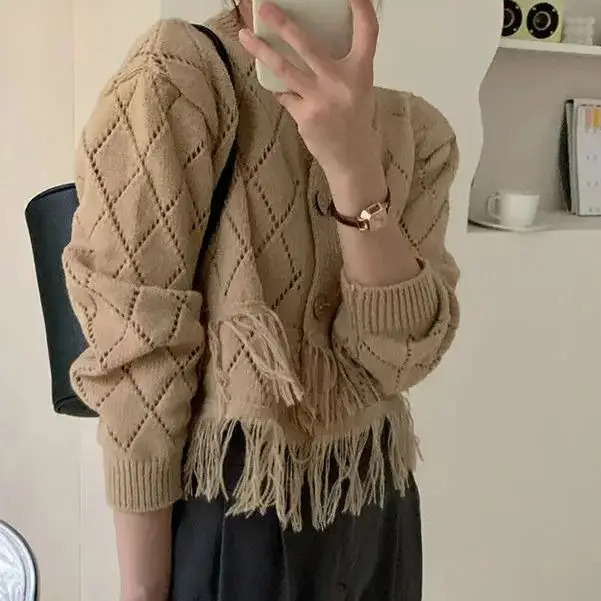 Осенний кардиган женский многослойный вязаный тонкий осенний дизайн с