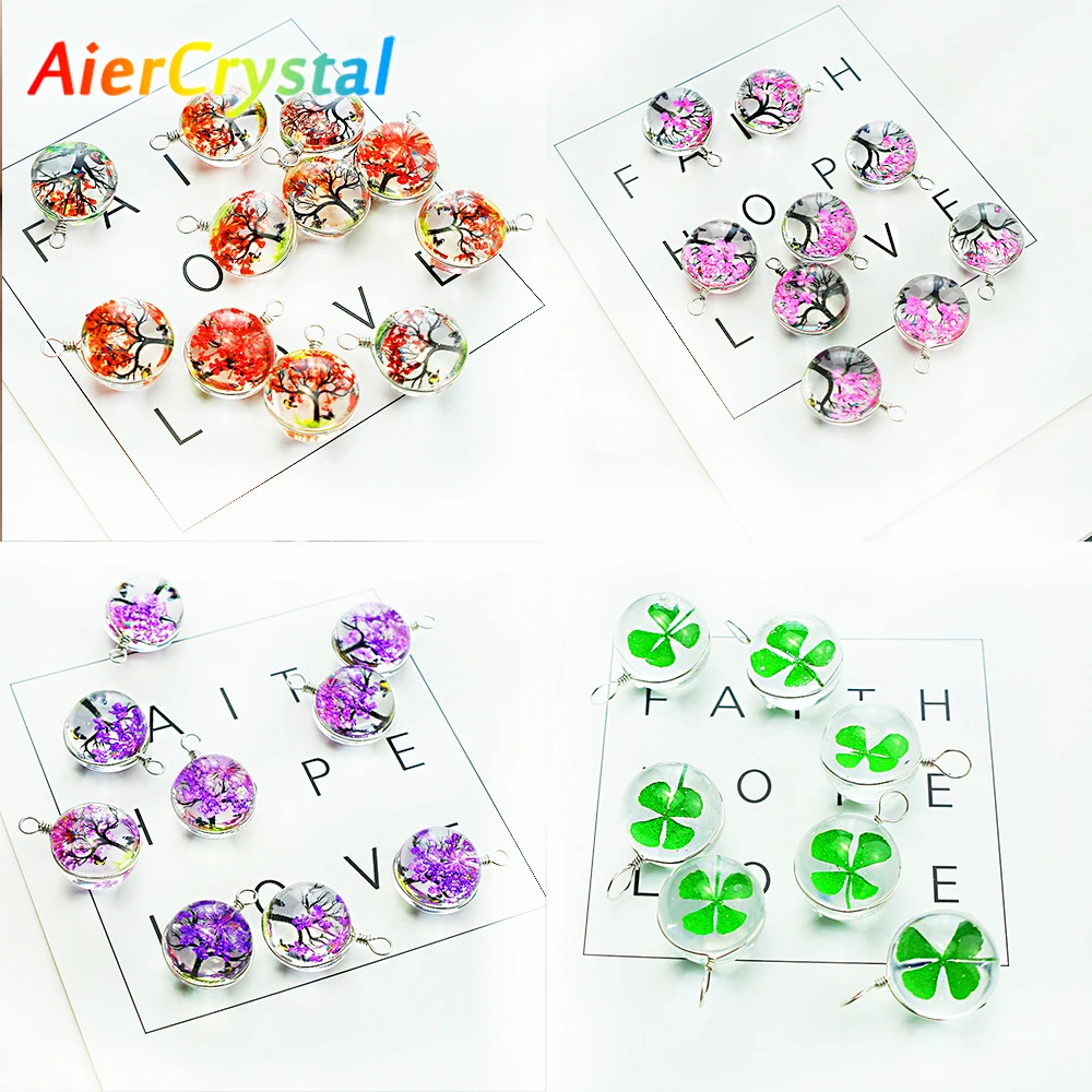 

Natural Crystal Necklace Colorful Dried Flowers Tree Homemade Diy Eardrop Pendants Crystal Ornaments Wedding Jewelry Pendants