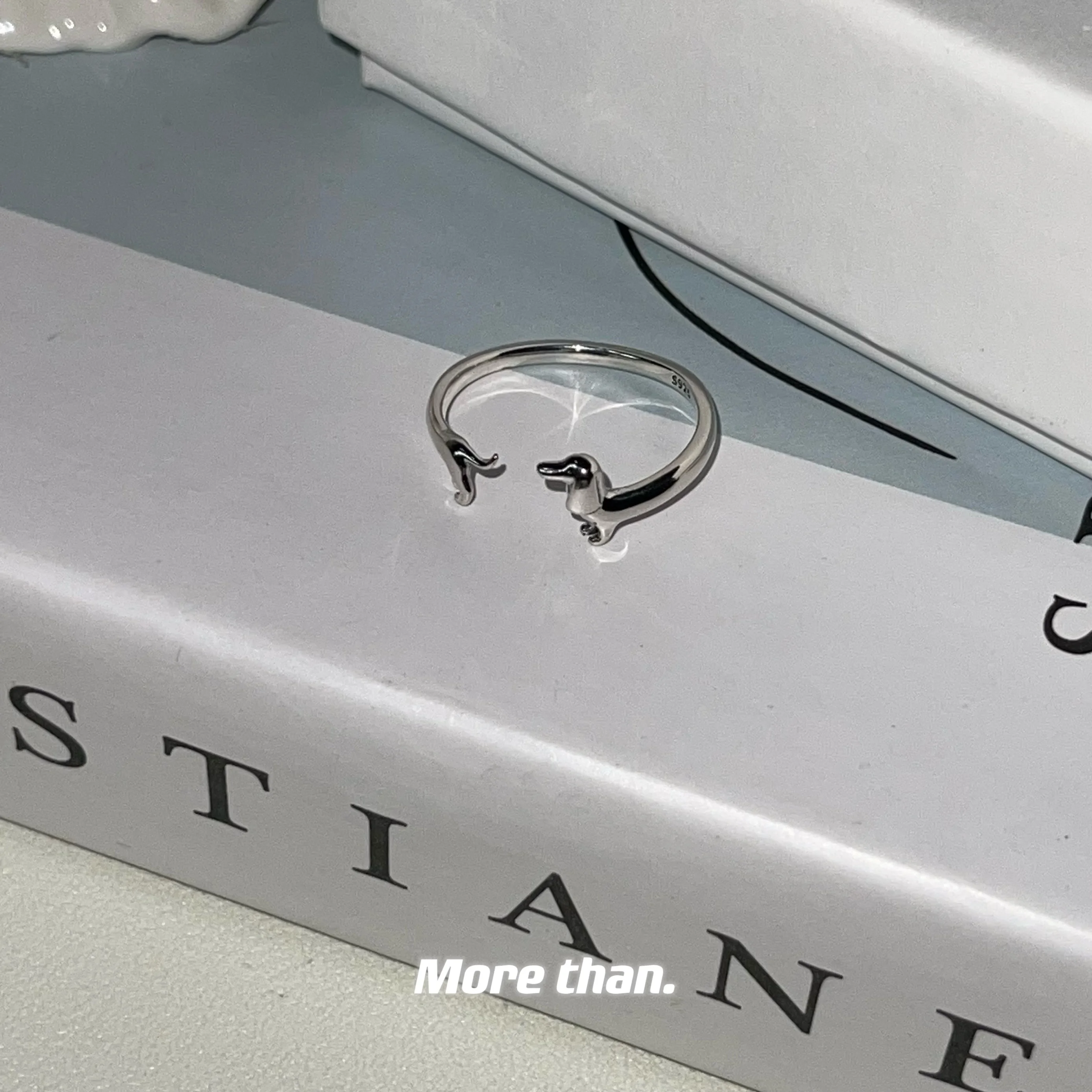 Small Sausage Dog More than Cute Puppy S925 Silver Simple Advanced Adjustable Ring Women