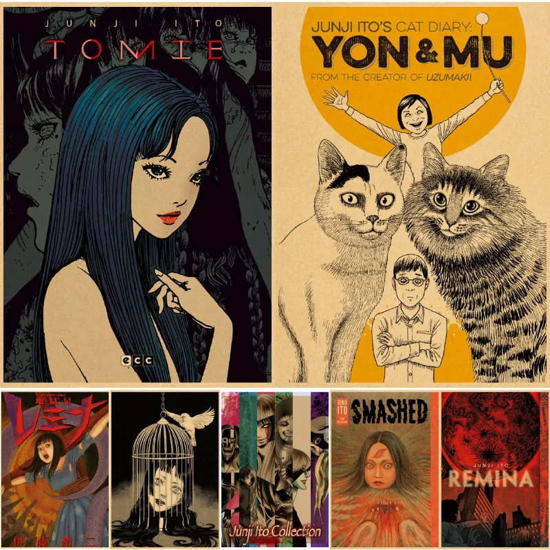 

NewHorror Anime Junji Ito Posters Tomie Retro Kraft Paper Sticker DIY Vintage Room Bar Cafe Decor Prints Art Wall Canvas Decor