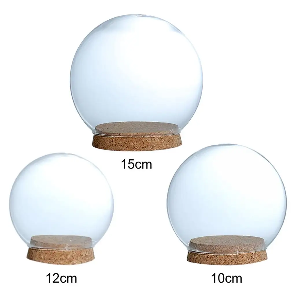 

Tabletop Display Glass Dome Cloche Cover Decor Dry Flower Ornaments Handmade Craft Bell Jar Wood Color Base