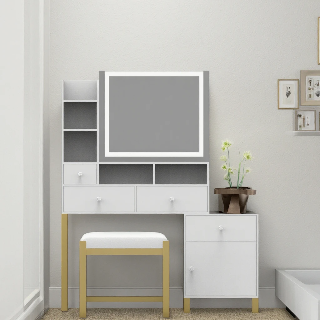 Модерн Schlafzimmer Gemebel Fabrik preis Make-up Tisch Kommoden mit Spiegel LED Streifen Waschtisch Kommode