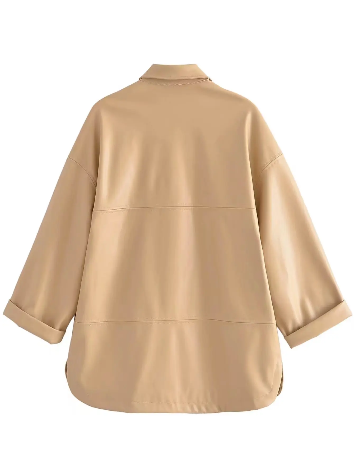 MOLAN Fashion Woman Leather Jacket Za Pu Coat Camel Singal Breasted Chic Pockets High Street Outwear Top Female PU Coat