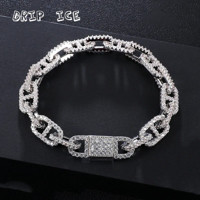 

11mm Miami G-Link Bracelet with Box Clasp Charm Gold Plated Iced Out Baguette Cubic Zircon Cuban Chain Men Hip hop Jewelry