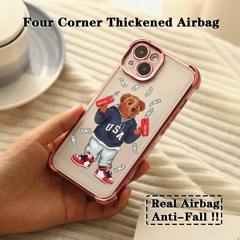 Fashion Dollar Bear Plating Case For Oppo Reno12 Reno11 Reno10 Reno8 Reno7 Reno6 Reno5 Pro Plus 4G 5G Shockproof Anti Fall Cover