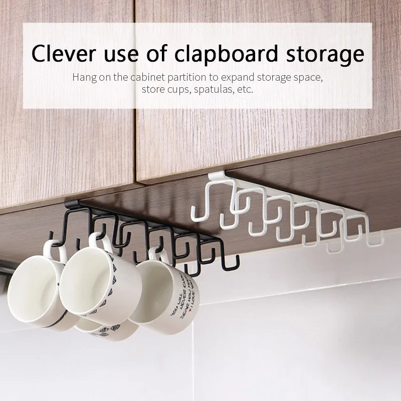 

Iron 12 Hooks Storage Shelf Wardrobe Cabinet Metal Under Shelves Mug Cup Hanger Bathroom Kitchen Organizer Hanging Rack Holder