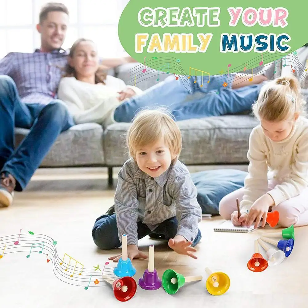 

8-note Colorful Kid Children Musical Toy 8pcs Handbell Bell Educational Toy Christmas Percussion Gift Hand Musical Instrume D9y6