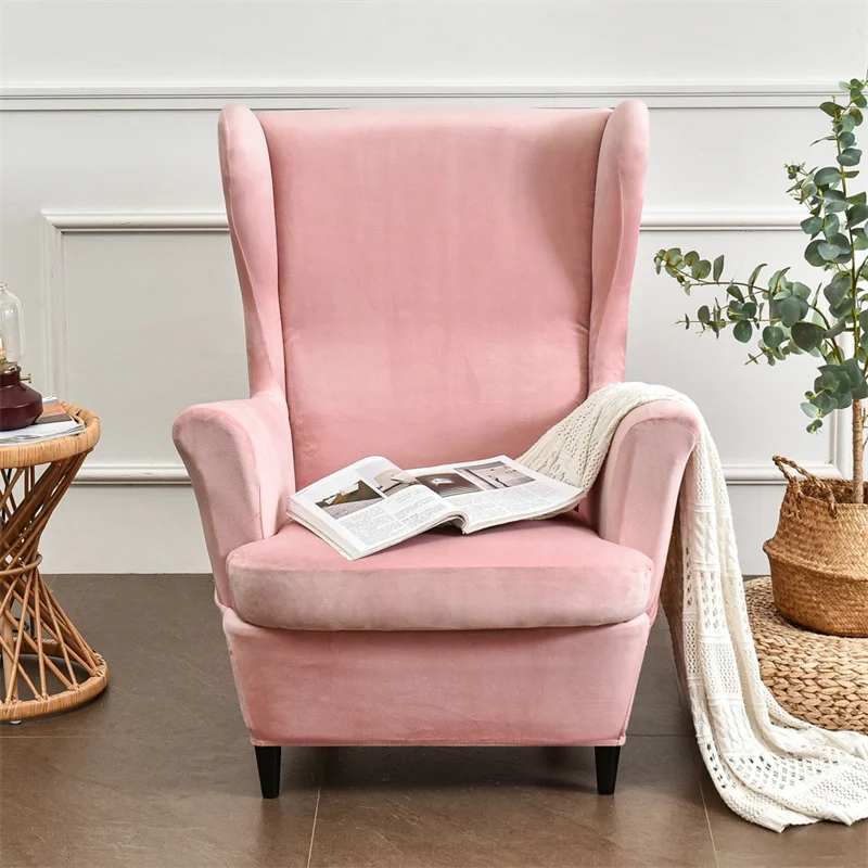 Velvet Wing Chair Cover Stretch Spandex Armchair Covers Removable Footstool Slipcovers Relax Sofa With Seat Cushion | Дом и сад