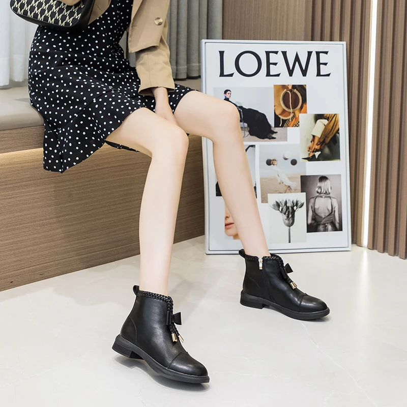 AIYUQI Short Boots Women 2023 New Winter Fur Women Ankle Boots Genuine Leather Large Size 41 42 Women's Chelsea Boots